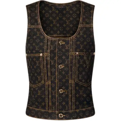 Lv Monogram Denim Button Front Top