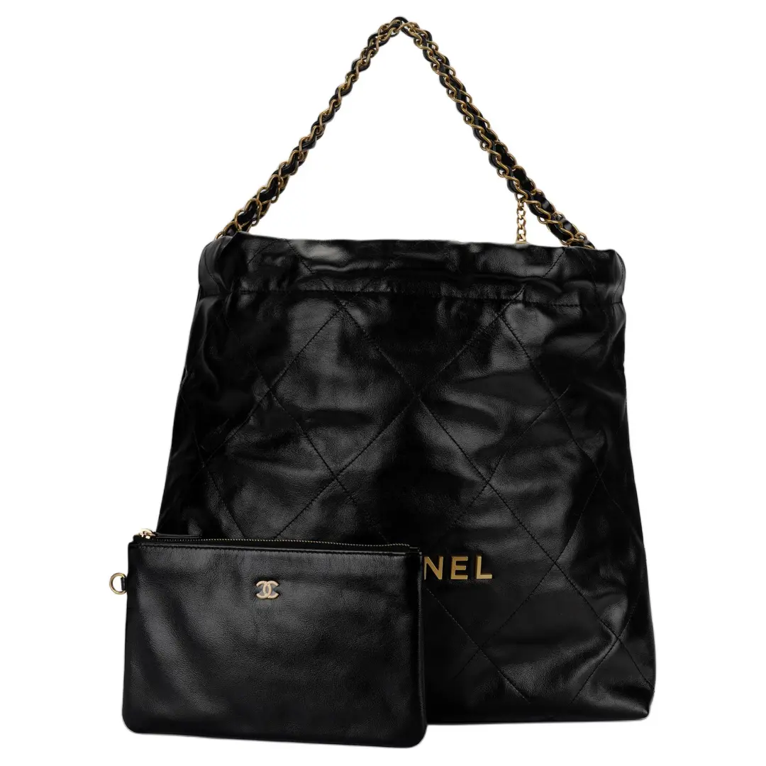 CHANEL 22Bag Cow Leather Material Gold Metal Hobo Bag, Crossbody Bag, Shoulder Bag Medium Women's Black