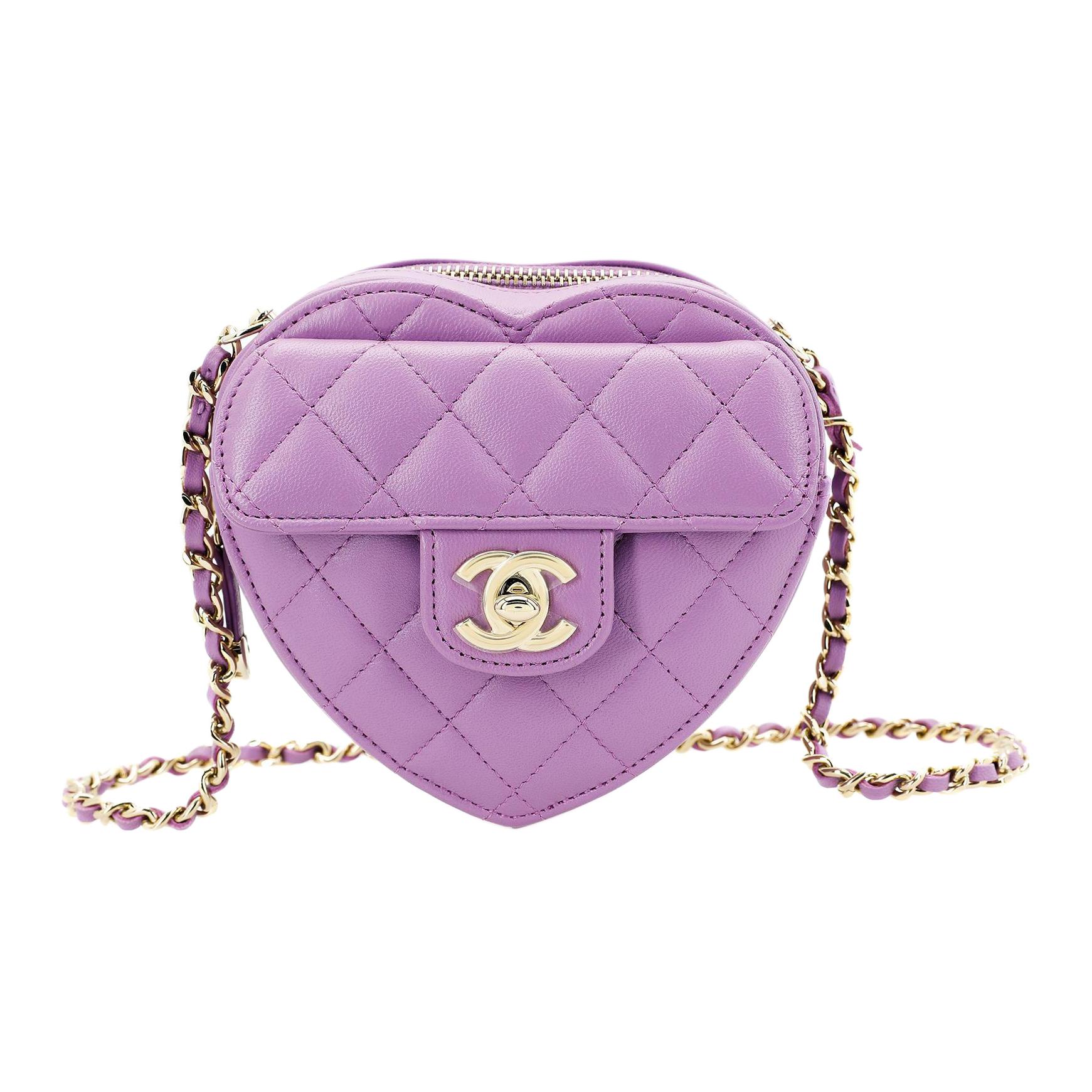 CHANEL Sheepskin Heart Bag, Shoulder Bag, Crossbody Bag Women's Purple Pink