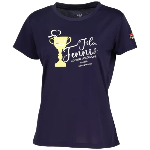 FILA T Shirts Women's Marine Blue Crew Neck Moderate Straight Fit