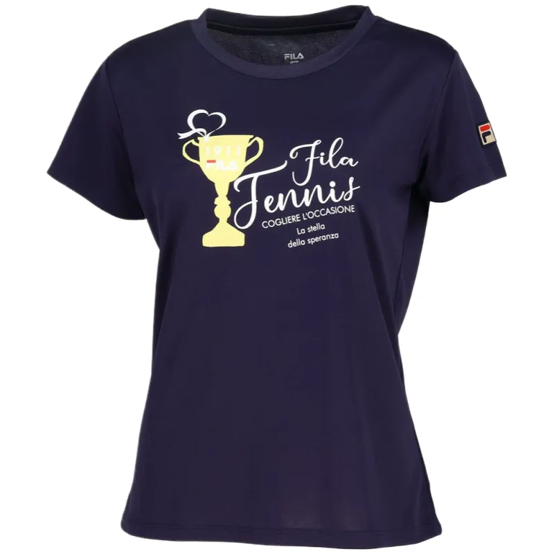 FILA T Shirts Women's Marine Blue Crew Neck Moderate Straight Fit