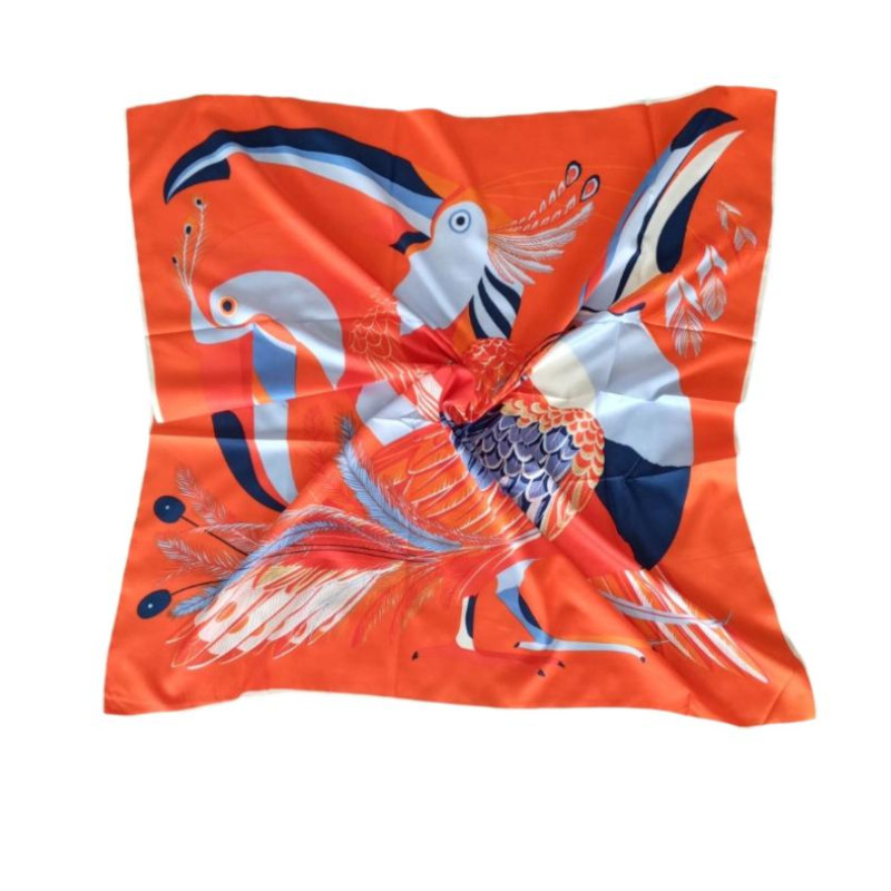 HERMES Hermès Toucan Bird of Paradise - Silk Scarf Unisex Couple Style Orange