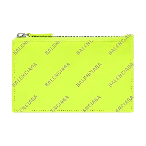 Balenciaga Calfskin Wallet, Card Holder Women's Neon Green