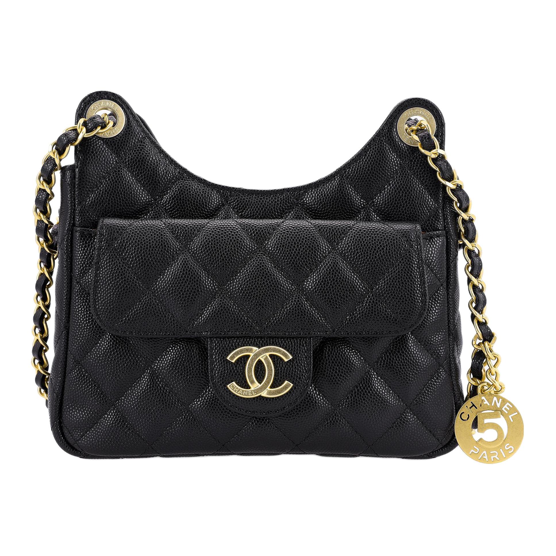 CHANEL 23P Spring Summer HOBO Grain Cow Leather Material Gold Metal Hobo Bag, Crossbody Bag, Shoulder Bag Small Women's
