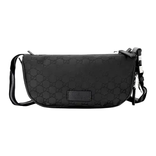 GUCCI GG Monogram Nylon Fanny Pack Cross Body Bag Men Black