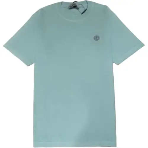STONE ISLAND T Shirts Men's Turquoise Crew Neck Moderate Straight Fit