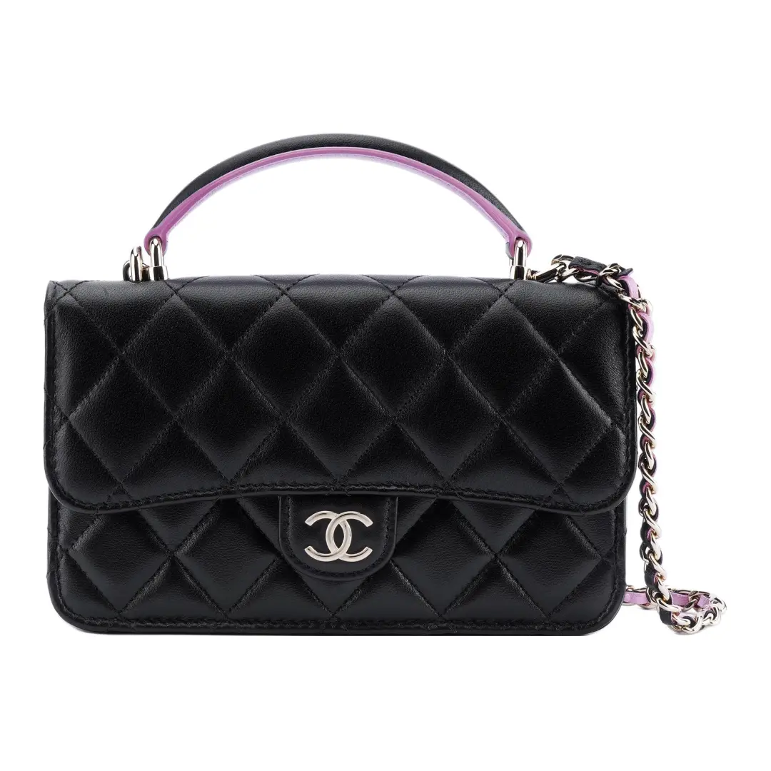 CHANEL 23P Spring Summer WOC Sheepskin Shoulder Bag, Crossbody Bag, Handbag Mini Women's Black/Pink