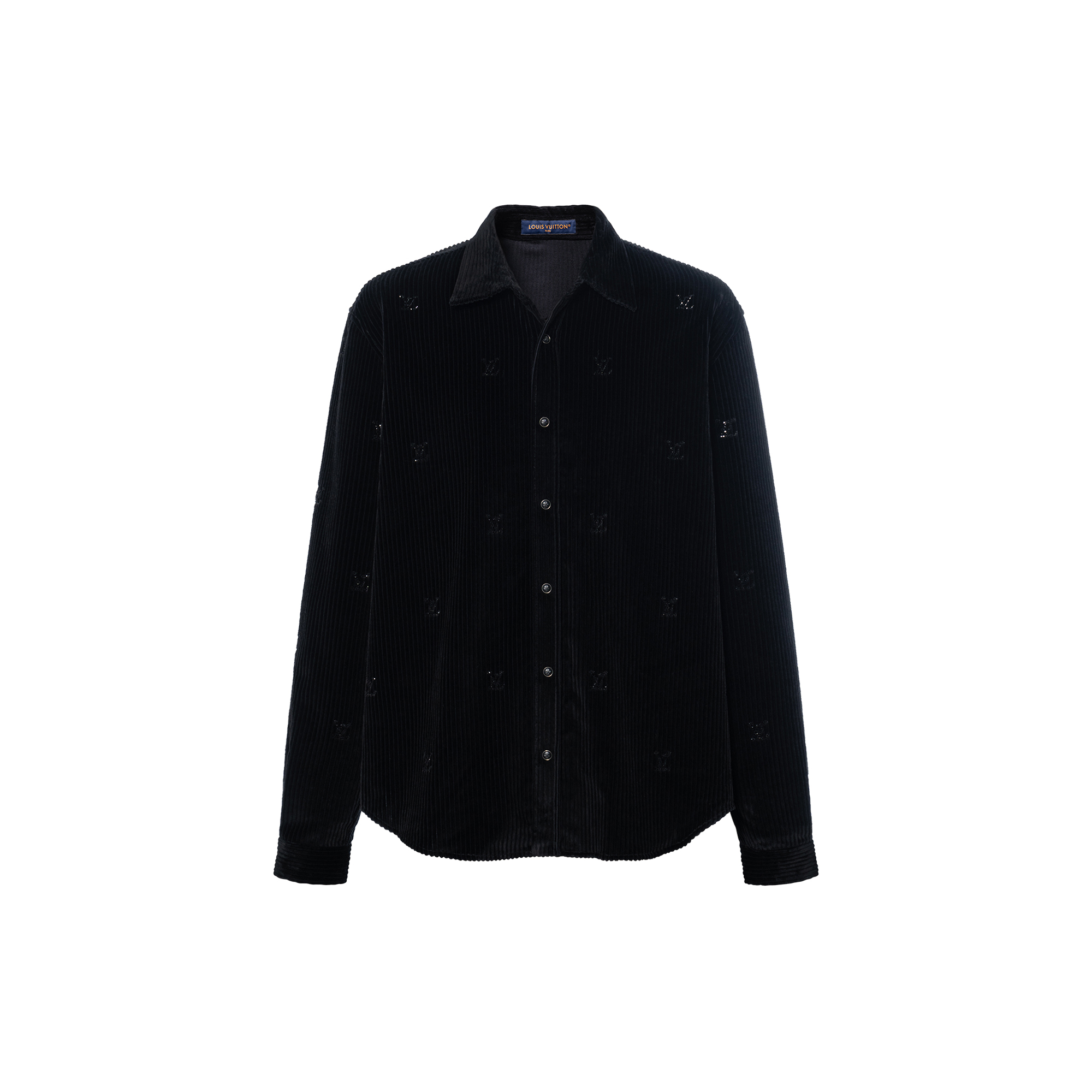 LOUIS VUITTON Long Sleeved Lv Blason Embellished Corduroy Shirt