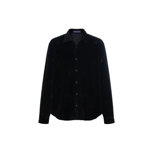 LOUIS VUITTON Long Sleeved Lv Blason Embellished Corduroy Shirt