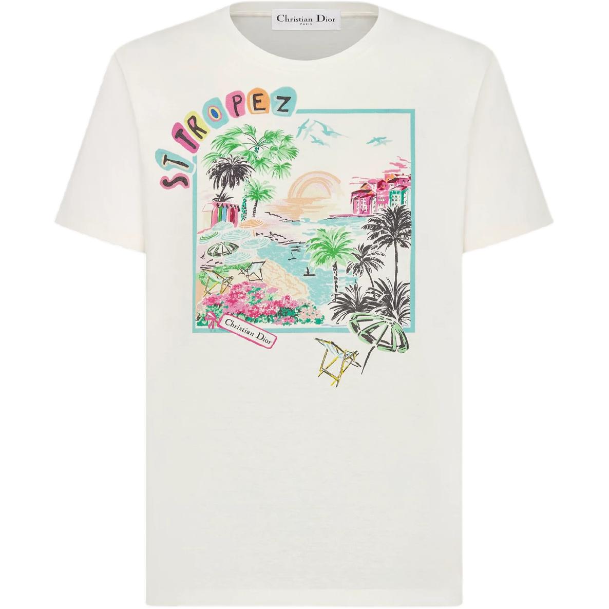 DIOR T Shirts Women's White Crew Neck Moderate Straight Fit