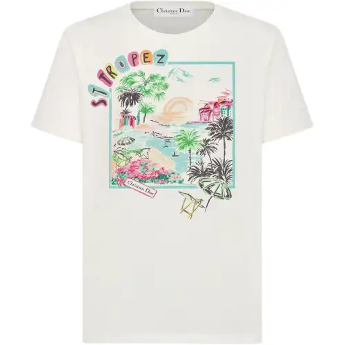 DIOR T Shirts Women's White Crew Neck Moderate Straight Fit