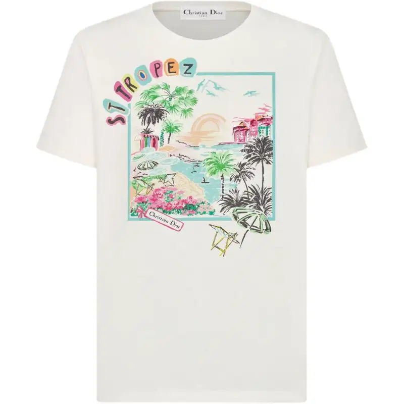 DIOR T Shirts Women's White Crew Neck Moderate Straight Fit