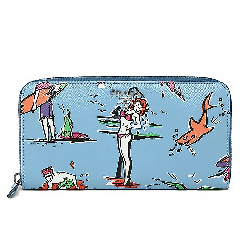 PRADA Leather Wallet Women's Blue