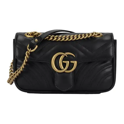 GUCCI GG Marmont Mini Shoulder Bag Matelasse Chevron Black