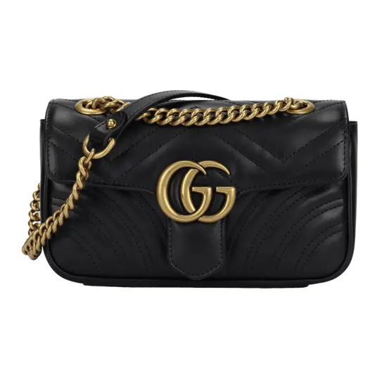 GUCCI Gucci GG Marmont потертая золотая винтажная кожаная сумка с тиснением двойной буквы G Marmont 22 сумка через плечо с цепочкой сумка через плечо мини женская черная