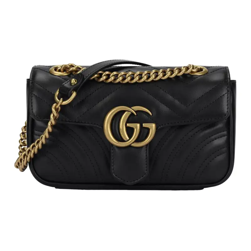 GUCCI GG Marmont Mini Shoulder Bag Matelasse Chevron Black