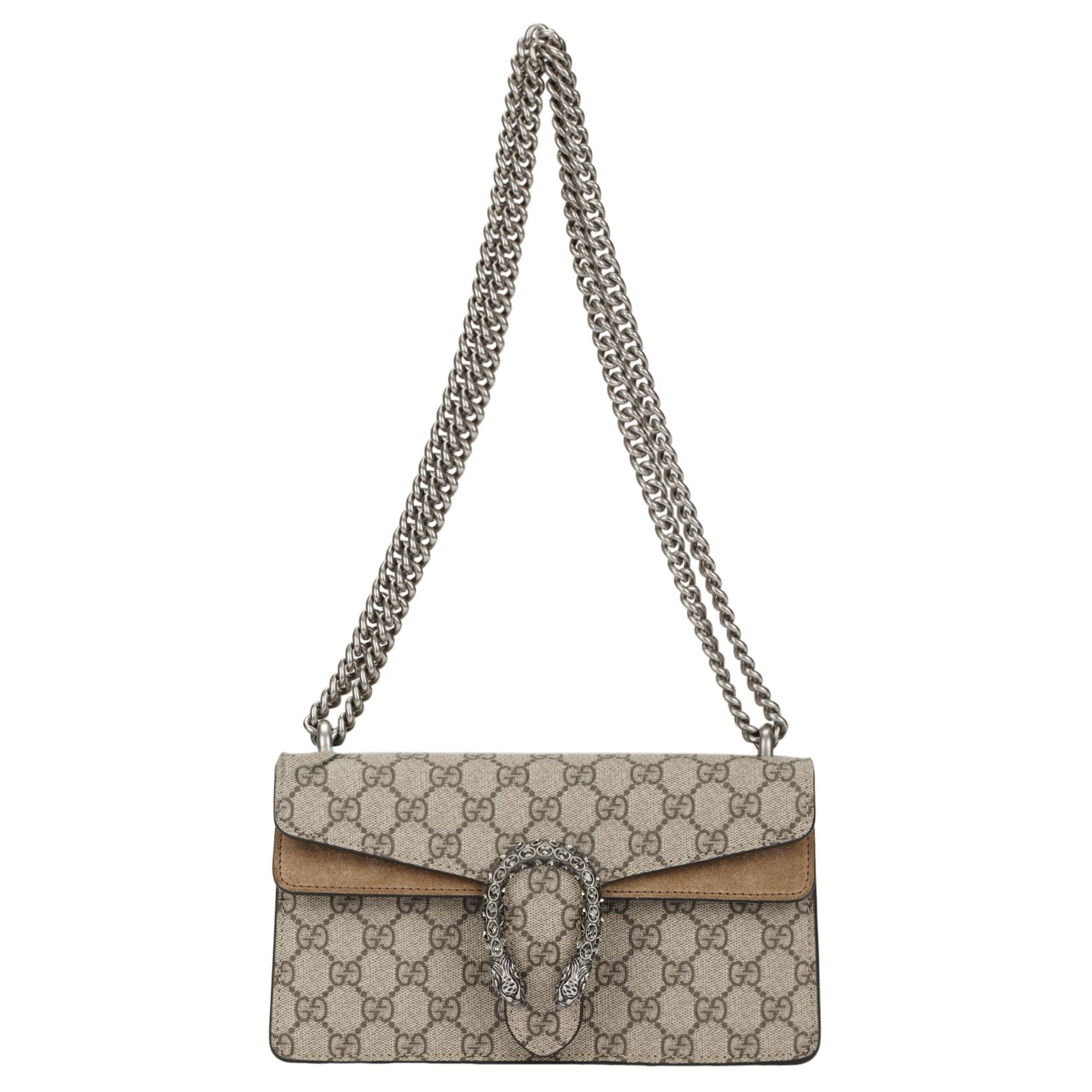 GUCCI Dionysus Canvas With Leather Flap Bag Chain Bag Shoulder Bag, Crossbody Bag Small Women's Ebony & Beige