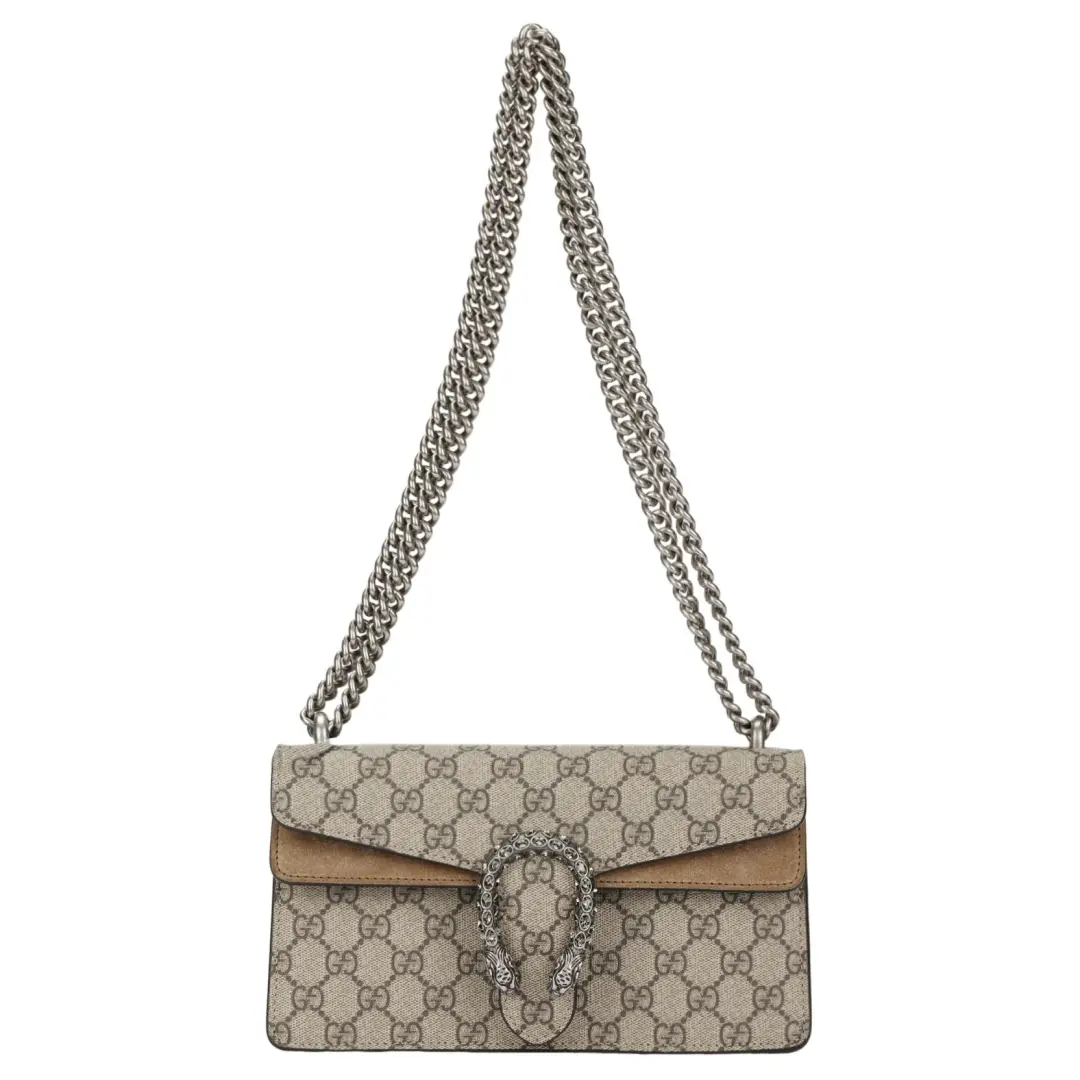GUCCI Dionysus Canvas With Leather Flap Bag Chain Bag Shoulder Bag, Crossbody Bag Small Women's Ebony & Beige