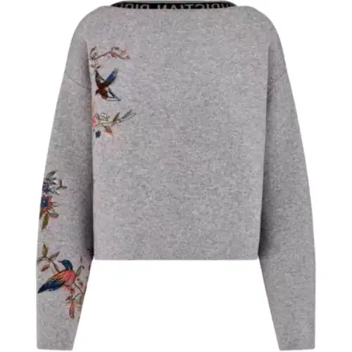 DIOR Cashmere Sweaters Women's Gray Boat Neck Moderate Straight Fit
