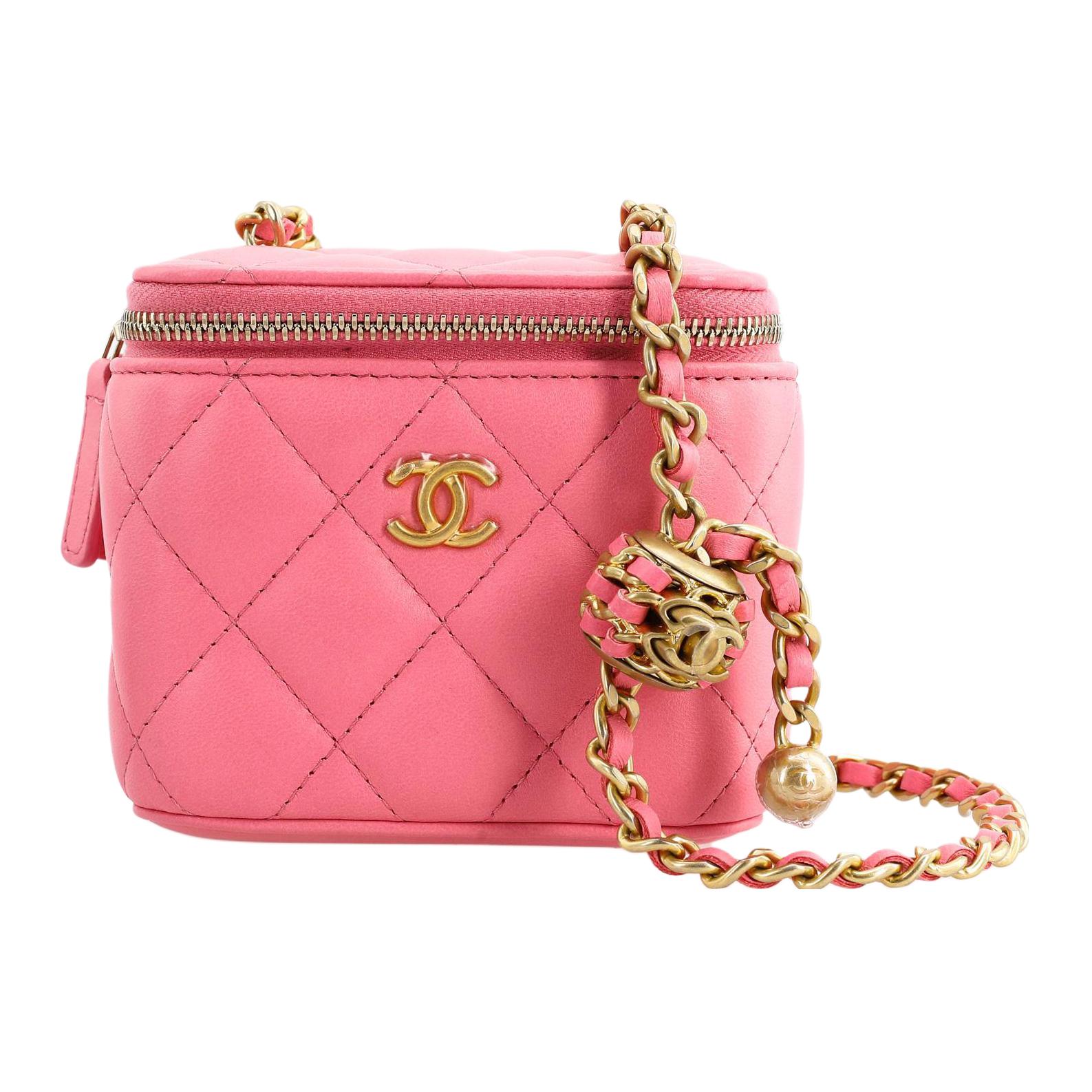 CHANEL Chanel Leather Chain Gold Buckle Walnut Chain Shoulder Strap Diamond Check Lambskin Cosmetic Bag Shoulder Crossbody Bag Women's Orange Pink