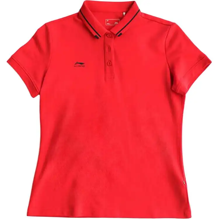 Li Ning Polo Shirts Women's Red Polo Collar Moderate Straight Fit