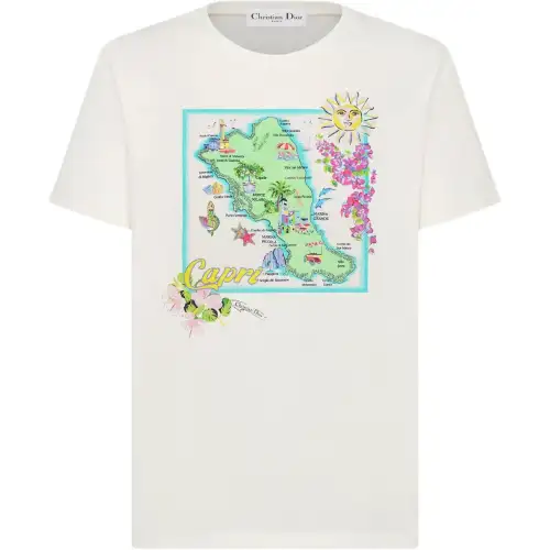 DIOR T Shirts Women's White Crew Neck Moderate Straight Fit