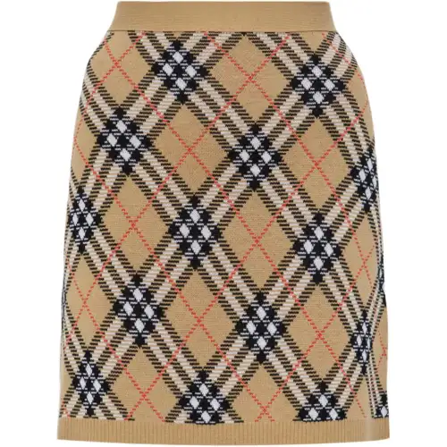 Burberry Checked Knitted Midi Skirt