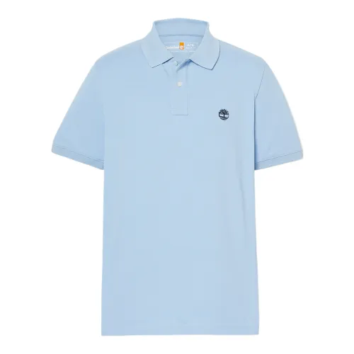 Timberland Polo Shirts Men's Light Blue Polo Collar Moderate Straight Fit