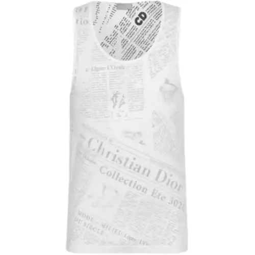 DIOR Tank Tops Men's White Crew Neck Moderate Straight Fit