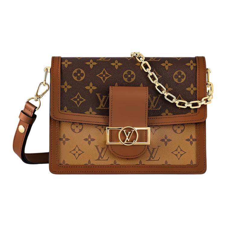 LOUIS VUITTON Dauphine Coated Canvas With Leather Trim Dafne Portable Crossbody Bag, Shoulder Bag Medium Women's Brown