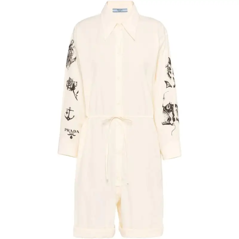 PRADA Jumpsuits Women's Ecru Moderate Jumpsuit