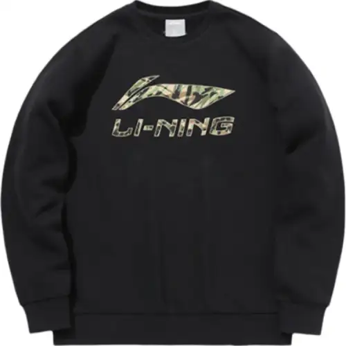 Li Ning Sports Life Collection Camouflage Logo Print Fleece Lined Thermal Pullover Sweatshirt Men's Black