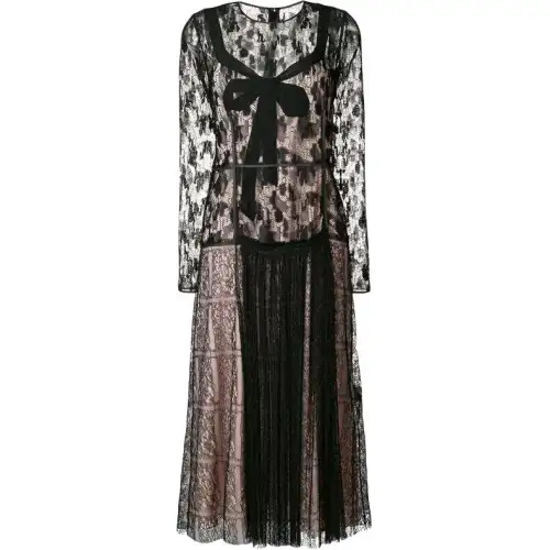 Bottega Veneta Long Sleeved Dresses Women's Black Crew Neck Moderate Long