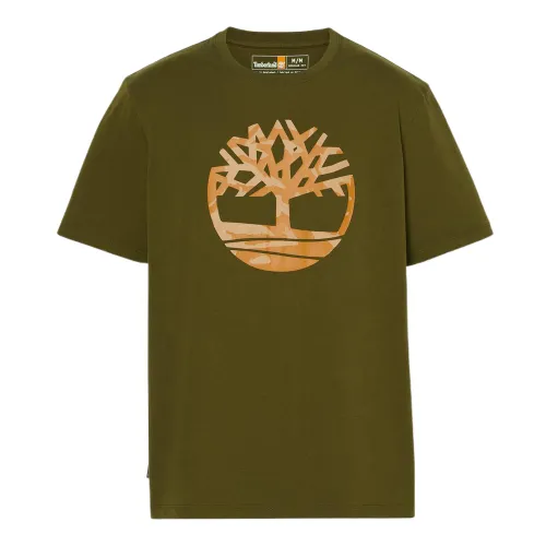 Timberland T Shirts Men's Olive Green Crew Neck Moderate Straight Fit
