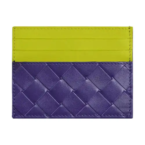 Bottega Veneta Calfskin Card Holder Card Holder Men's Purple/Kiwi Yellow