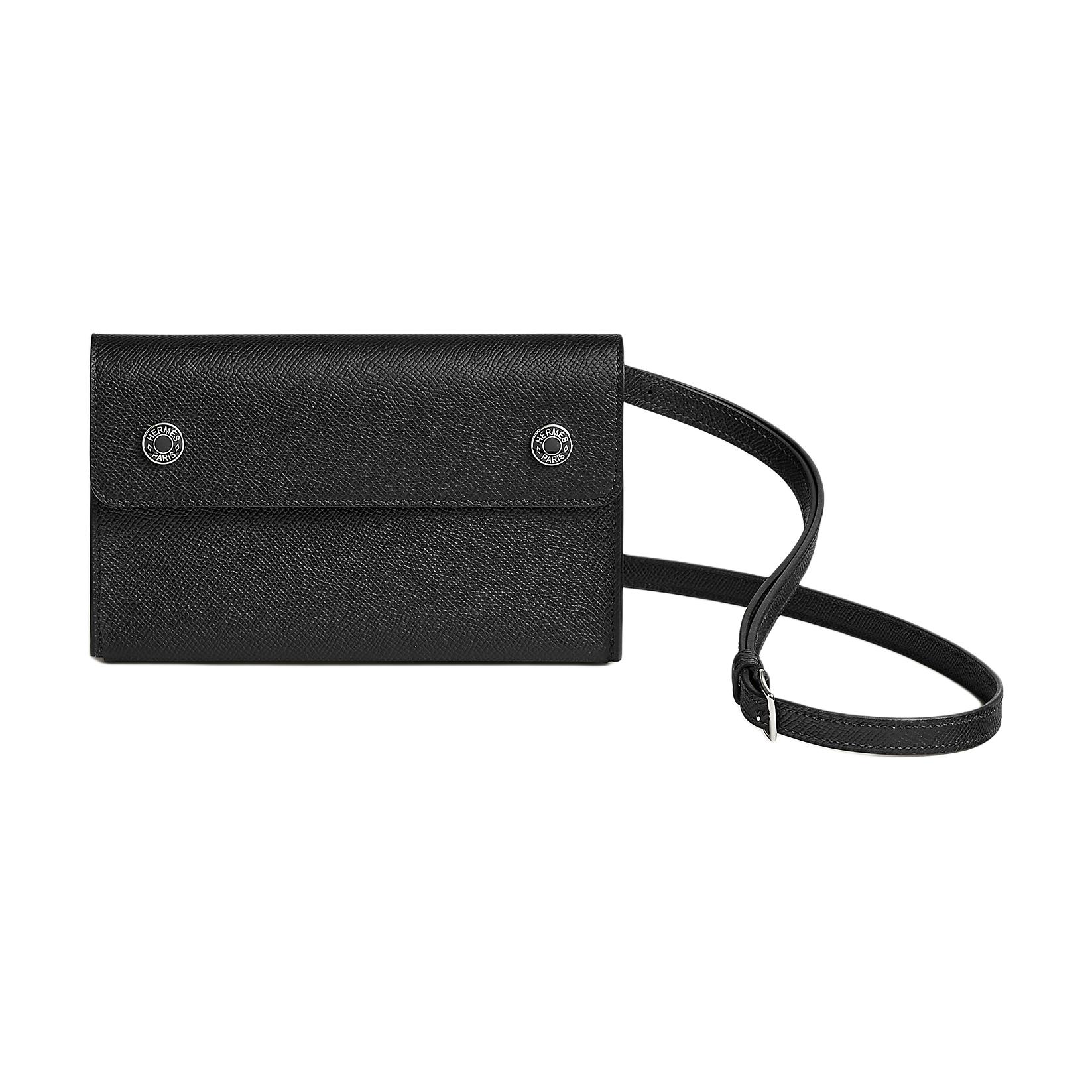 HERMES Hermèsnap silver buckle Epsom leather shoulder wallet 19 women's black