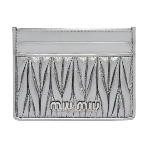 MIU MIU Matelassé Soft Sheepskin Leather Card Holder Women's Silver