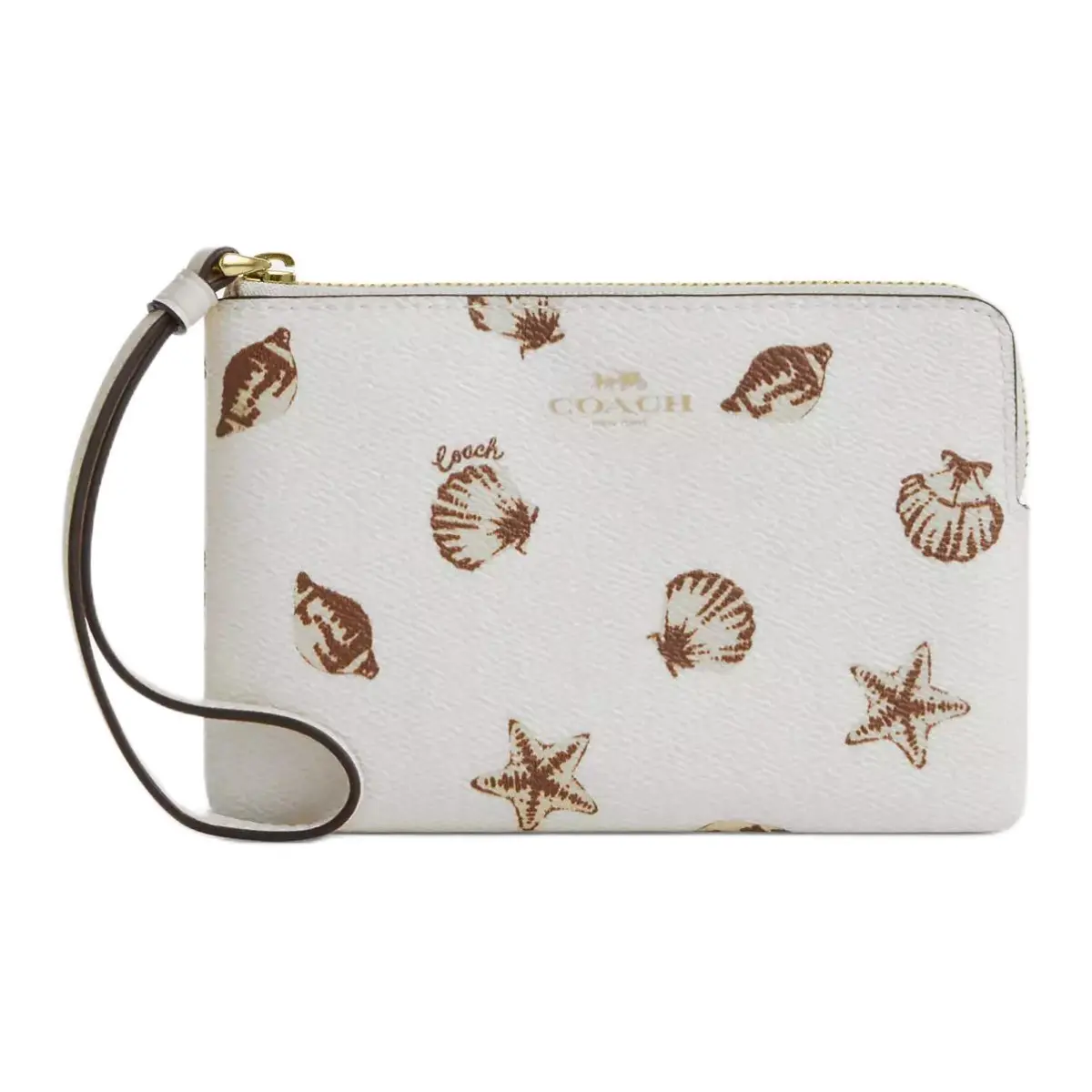 COACH Corner Zip Printed Coated Canvas Clutch Mini Women's Chalk