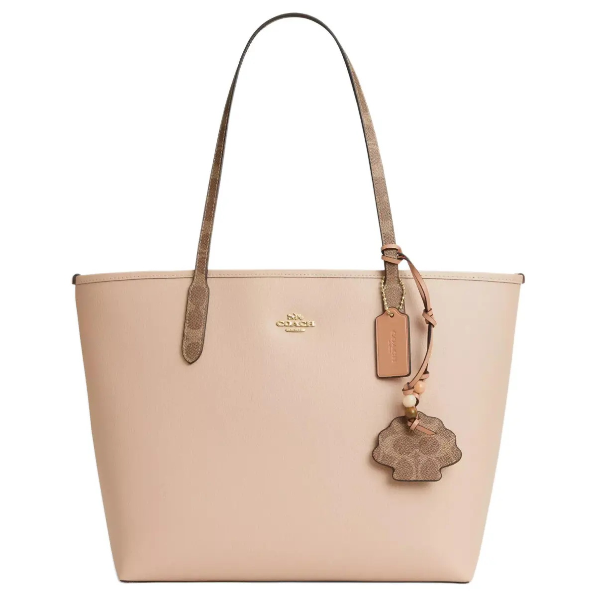 COACH City Leather Shoulder Bag Large Women's Cream & Brown & Umber