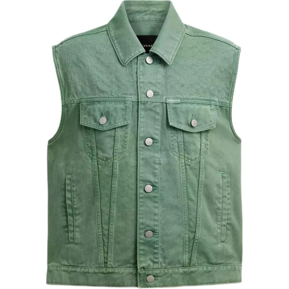 COACH Vests Men's Green Lapel Moderate Denim