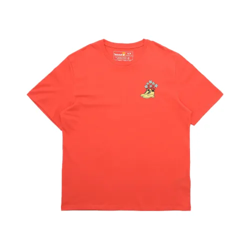 Timberland T Shirts Men's Orange Crew Neck Moderate Straight Fit
