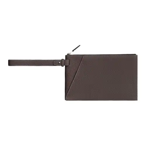 HERMES Cabavertige Cow Leather Clutch Men's Ebony