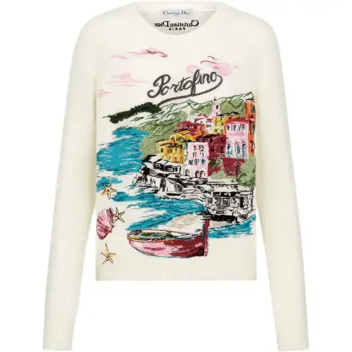 DIOR Cashmere Sweaters Women's White Crew Neck Moderate