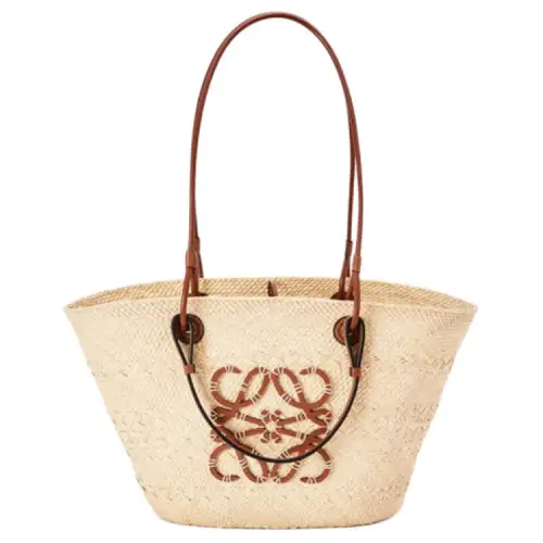 LOEWE Anagram Basket Iracan Palm Fiber With Cow Leather Vacation Bag, Handbag, Shoulder Bag Medium Women's Tan