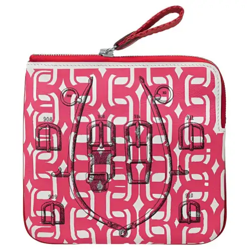 HERMES Carre Pocket Patterned Print Swift Calfskin Clutch Women's Pink/Heart Red