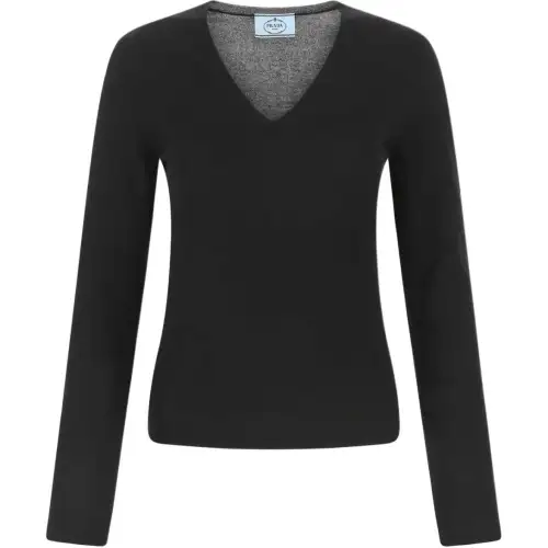 PRADA Cashmere Sweaters Women's Black V Neck Moderate