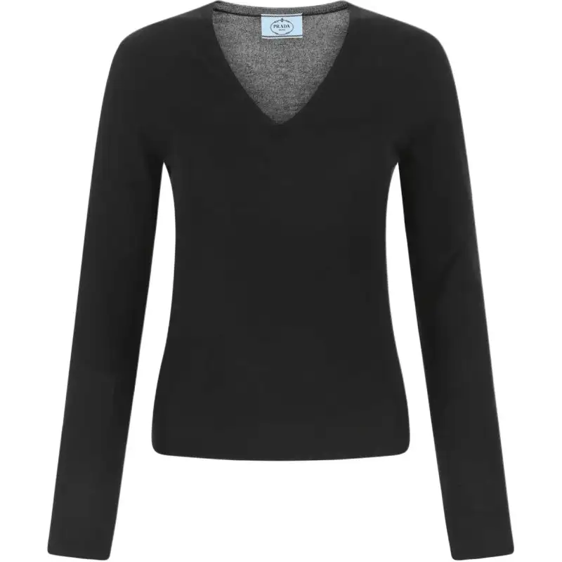 PRADA Cashmere Sweaters Women's Black V Neck Moderate