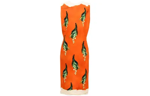 PRADA Sleeveless Dresses Women's Orange Crew Neck Moderate Mid Length