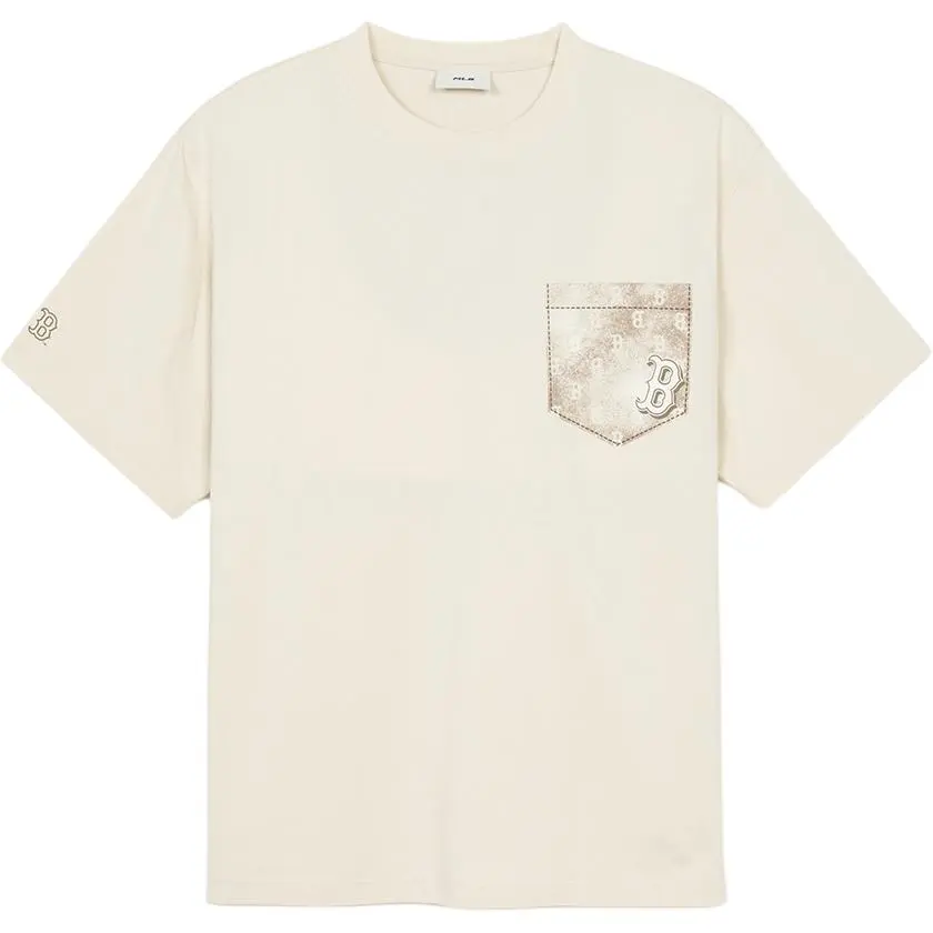 MLB Monogram T-Shirts Unisex Cream Crew Neck Moderate