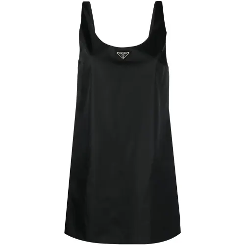 PRADA Re Nylon Logo Plaque Mini Dress Black